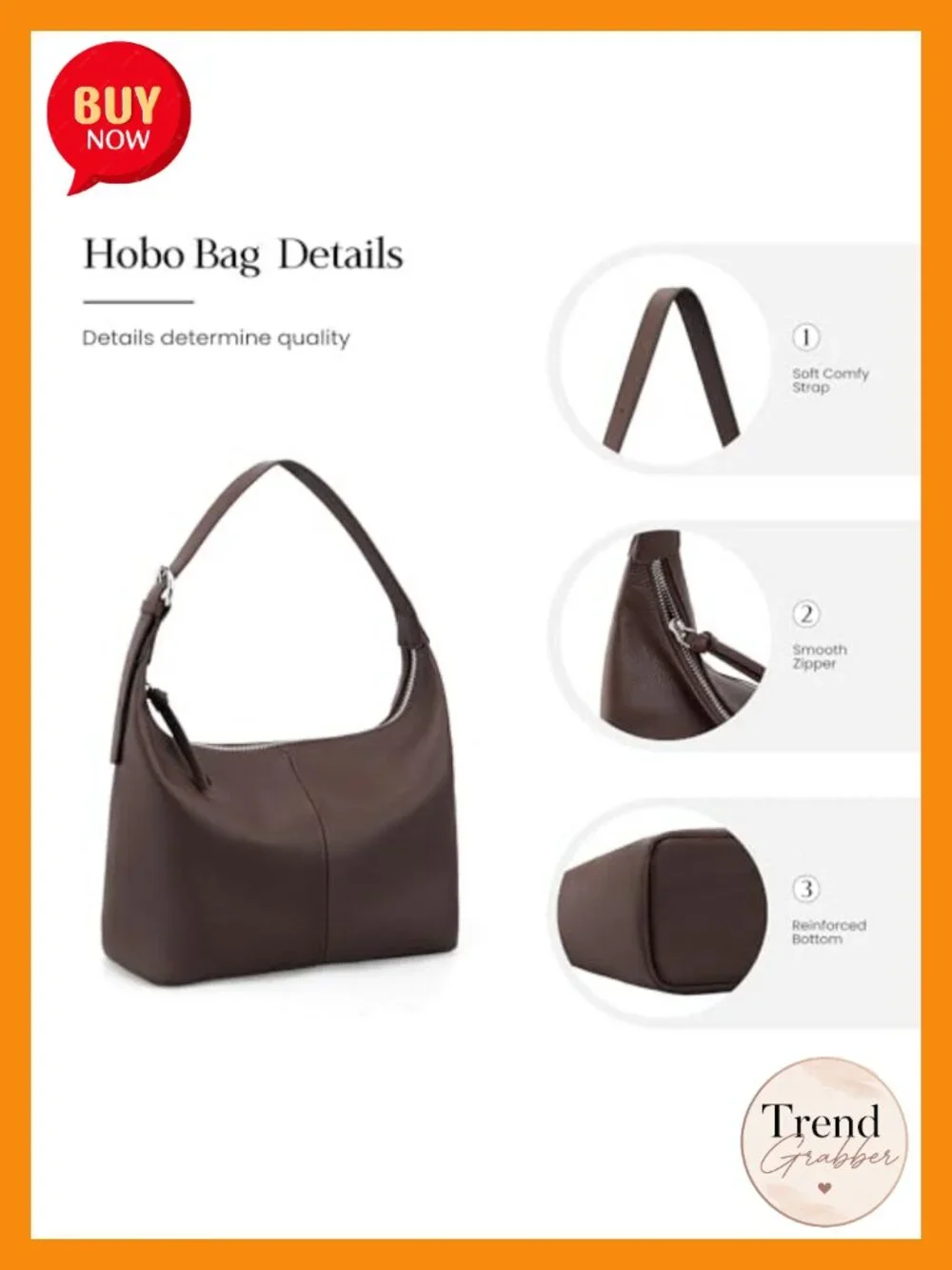 Genuine Leather Slouchy Hobo Bag Lightweight Shoulder Handbag Satchel